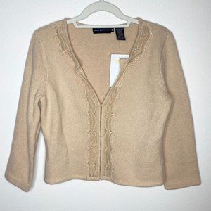 NEW Dana Buchman Champaign Cropped Wool Angora Blend Cardigan Classic Preppy